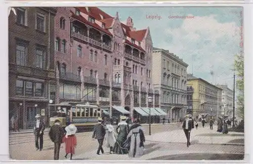 88167 AK Leipzig - Goethestrasse mit Straßenbahn Tram und vielen Geschäften 1906