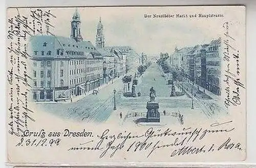 19779 Ak Gruß aus Dresden der Neustädter Markt und Hauptstraße 1900