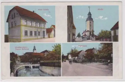 92059 Mehrbild Ak Großenstein neue Schule, Dorfstraße, Kirche, Brücke 1938