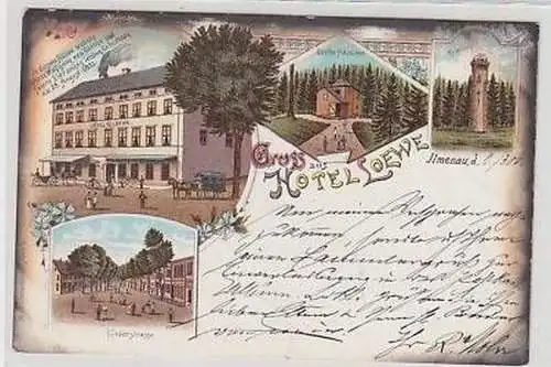 43760 Ak Lithographie Gruß aus Ilmenau Hotel Löwe 1901