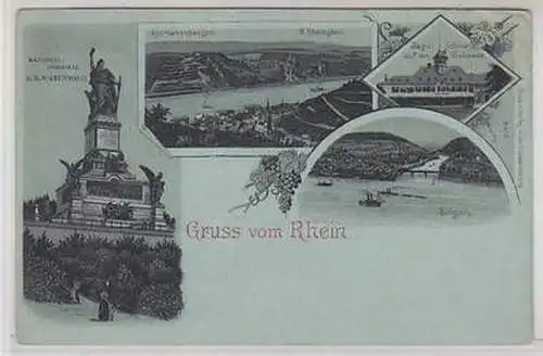 35294 Ak Gruss vom Rhein Niederwald-Denkmal, Assmannshausen, Jagdschloß um 1900