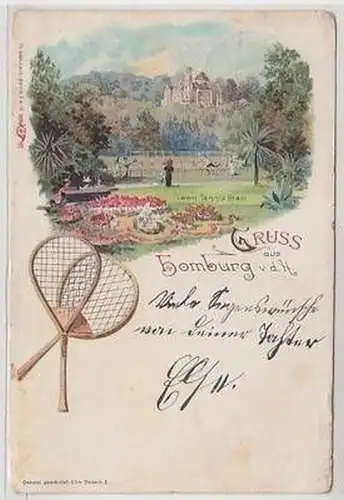 50420 Ak Lithographie Gruß aus Homburg v.d.H. Lawn Tennis Platz 1898