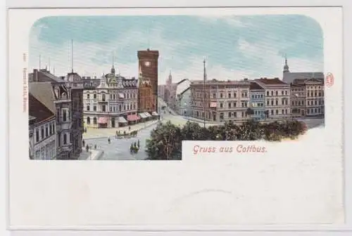 98421 Ak Lithographie Gruss aus Cottbus - Totalansicht um 1900