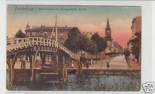 34709 Ak Oranienburg Holzbrücke mit evang. Kirche 1911