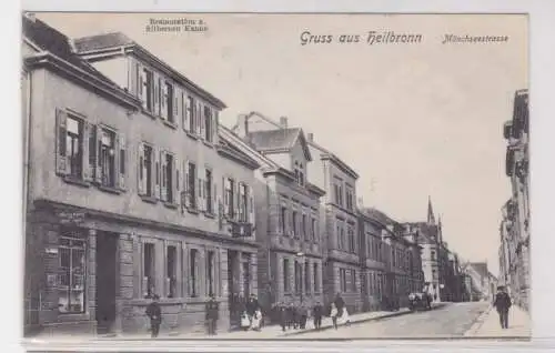 04027 Ak Gruss aus Heilbronn Mönchseestrasse Restauration z silbernen Kanne 1906