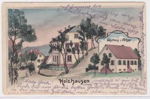 80503 Ak Lithographie Holzhausen Gasthaus zum Ochsen um 1900