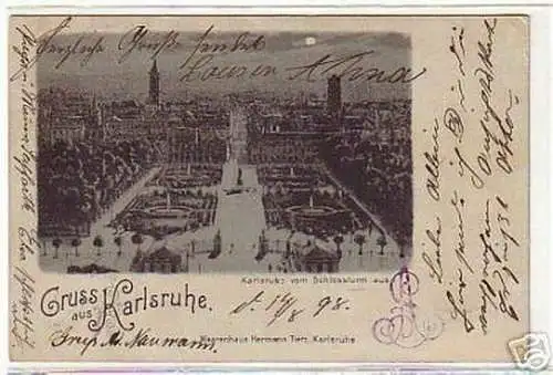 07437 Mondscheinkarte Gruss aus Karlsruhe 1898