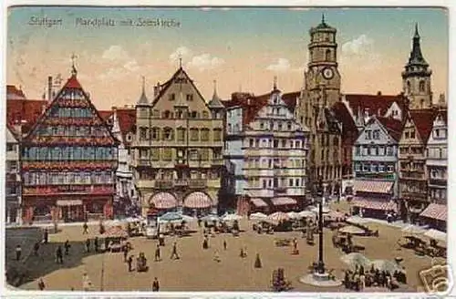 07936 Ak Stuttgart Marktplatz mit Stiftskirche 1926