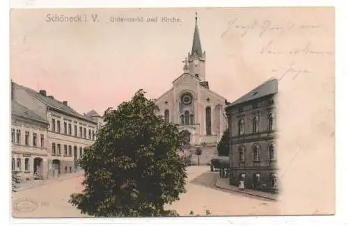 908003 Ak Schöneck im Vogtland Untermarkt und Kirche 1909