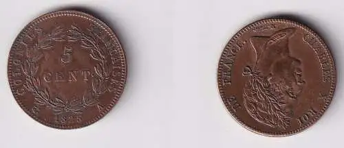 5 Centimes Kupfer Münze Französisch Kolonien Guayna 1825 vz (116385)