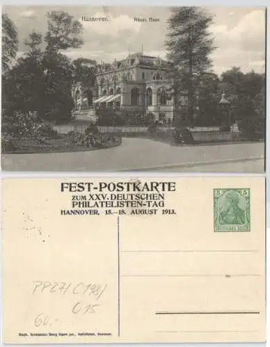 85423 DR Ganzsachen Postkarte PP27/ C198/15 Philatelistentag Hannover 1913