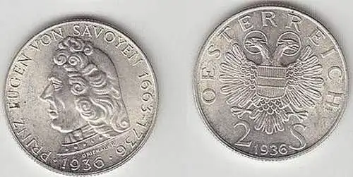 2 Schilling Silber Münze Österreich 1936 Eugen Savoyen (Mü4902)