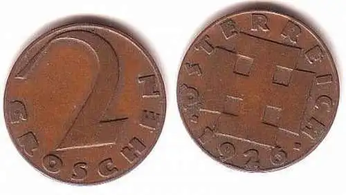 2 Groschen Kupfer Münze Österreich 1926