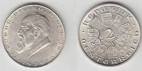 2 Schilling Silber Münze Österreich 1929 Theo. Billroth (Mü4942)