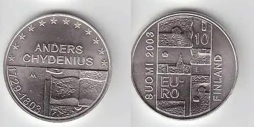 10 Euro Silber Münze Finnland Anders Chydenius 2003