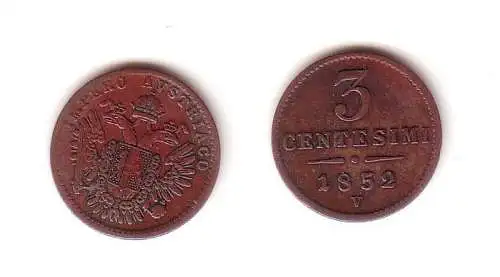 3 Centimes Kupfer Münze Österreich 1852 V