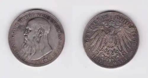 3 Mark Silbermünze Sachsen Meiningen Georg II. 1908 Jäger 153b (134870)