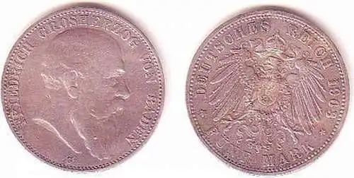 5 Mark Silber Münze Baden Großherzog Friedrich 1903