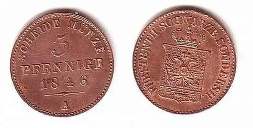 3 Pfennig Kupfer Münze Schwarzburg Sondershausen 1846 A