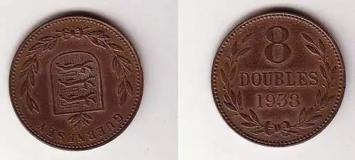 8 Doubles Kupfer Münze Guernsey 1938