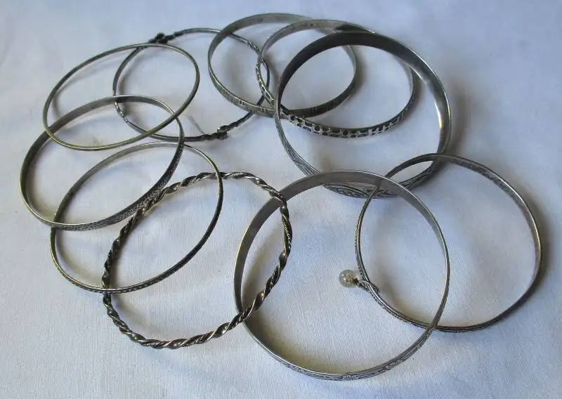 10 schöne silberne Armreifen Armband meist 835er Silber um 1930 (123480) 0