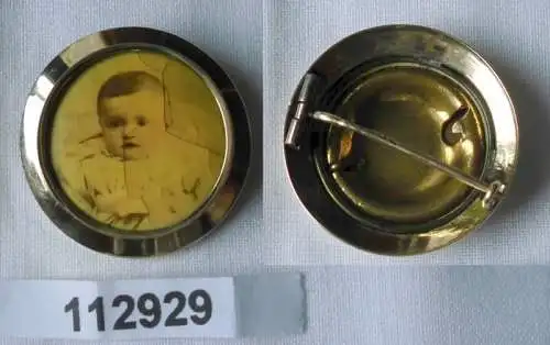 Wunderbare Brosche 585er Gold mit Babybild um 1920 (112929)