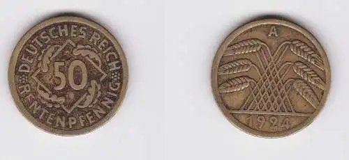 50 Rentenpfennig Messing Münze Weimarer Republik 1924 A Jäger 310 (136933)