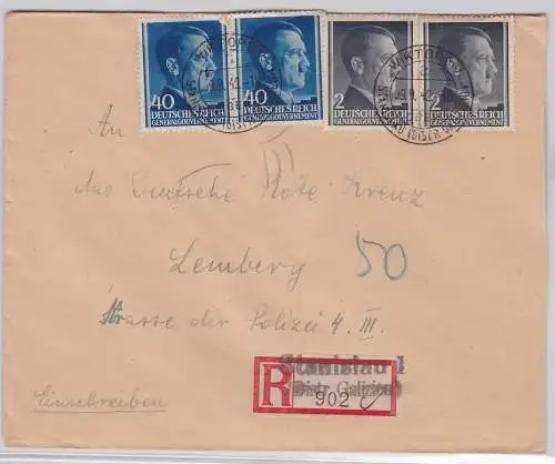 906936 R-Brief mit Briefmarken Generalgouvernement Stanislau Galizien 1942