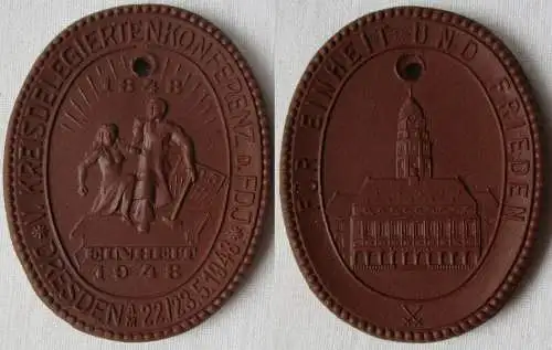 Seltene Meissner Porzellan Medaille FDJ Konferenz Dresden 1948 (144753)