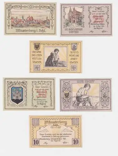 3 Banknoten Notgeld Stadt Münsterberg Ziebice 19.4.1921 (121027)