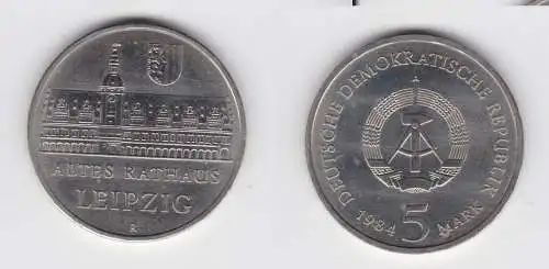 DDR Gedenk Münze 5 Mark Leipzig altes Rathaus 1984 Stempelglanz (136696)