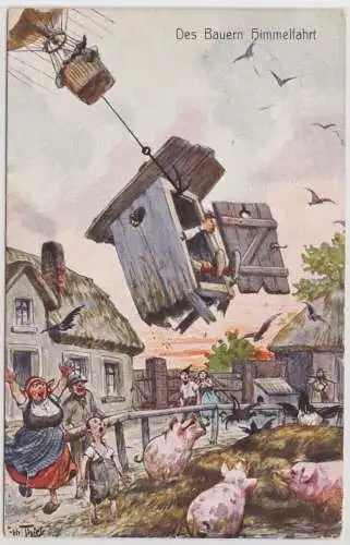 98347 Arthur Thiele Humor Künstler Ak "Des Bauern Himmelfahrt" 1913