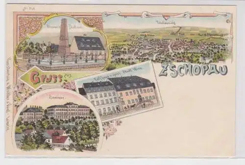 43981 Ak Lithographie Gruß aus Zschopau Hotel Stadt Wien usw. 1898