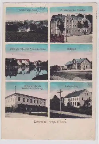 91479 AK Langenau - Holzwarenfabrik, Lutherschule, Bahnhof, Kirche, usw. 1915