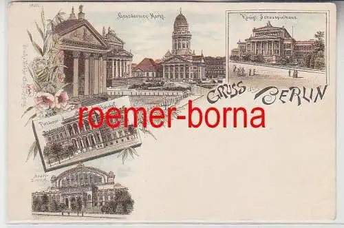 74414 Ak Lithografie Gruss aus Berlin Potsdamer Bahnhof, Anhalter Bahnhof um1900