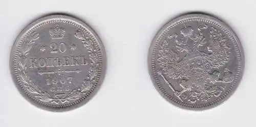 20 Kopeken Silber Münze Russland 1907 ss (155977)