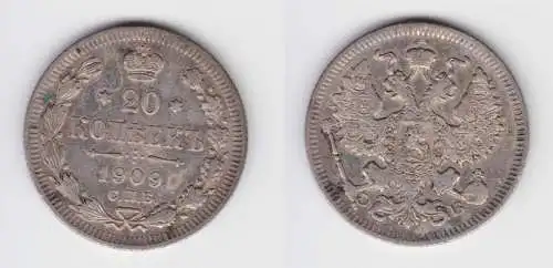 20 Kopeken Silber Münze Russland 1909 (155629)