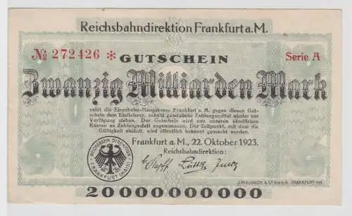 20 Milliarden Mark Banknote Reichsbahndirektion Frankfurt a.M. 22.10.23 (111693)