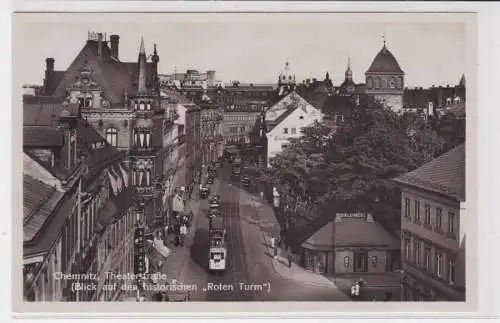 904460 Ak Chemnitz - Theaterstraße, Blick auf historischen "Roten Turm" um 1920