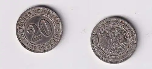 20 Pfennig Nickel Münze Deutsches Reich 1890 A Jäger 14 f.vz (165727)