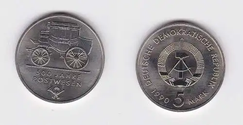 DDR Gedenk Münze 5 Mark 500 Jahre Postwesen 1990 (156849)