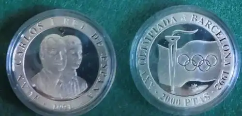 2000 Pesetas Silbermünze Spanien Olympiade Barcelona 1992, 1991 (125715)