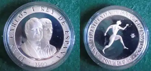 2000 Pesetas Silbermünze Spanien Olympiade Barcelona 1992, 1990 (125710)