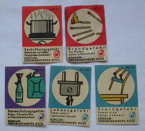 5x Streichholzetikett Serie Staatliche Versicherung der DDR Riesa 1967 (123000)