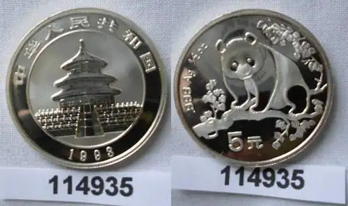 5 Yuan Silber Münze China 1993 Panda 1/2 Unze Silber (114935)