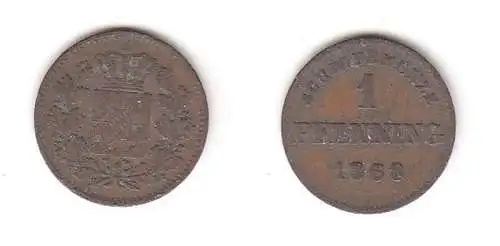 1 Pfennig Kupfer Münze Bayern 1868 (112331)