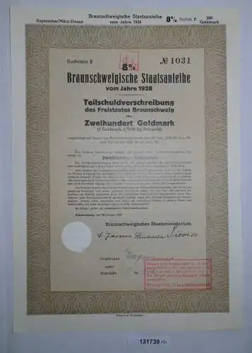 200 Goldmark Schuldverschreibung Braunschweigische Staatsanleihe 1928 (131739)