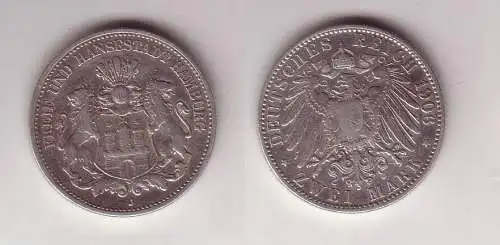 2 Mark Silbermünze Freie und Hansestadt Hamburg 1907 Jäger 63  (115619)