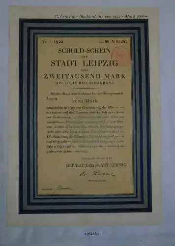 2000 Reichsmark Schuldschein Stadt Leipzig 26. Juli 1922 (129246)