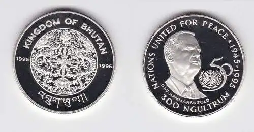 300 Ngultrum Silbermünze Bhutan 1995 50 Jahre UNO Vereinte Nationen PP (131851)